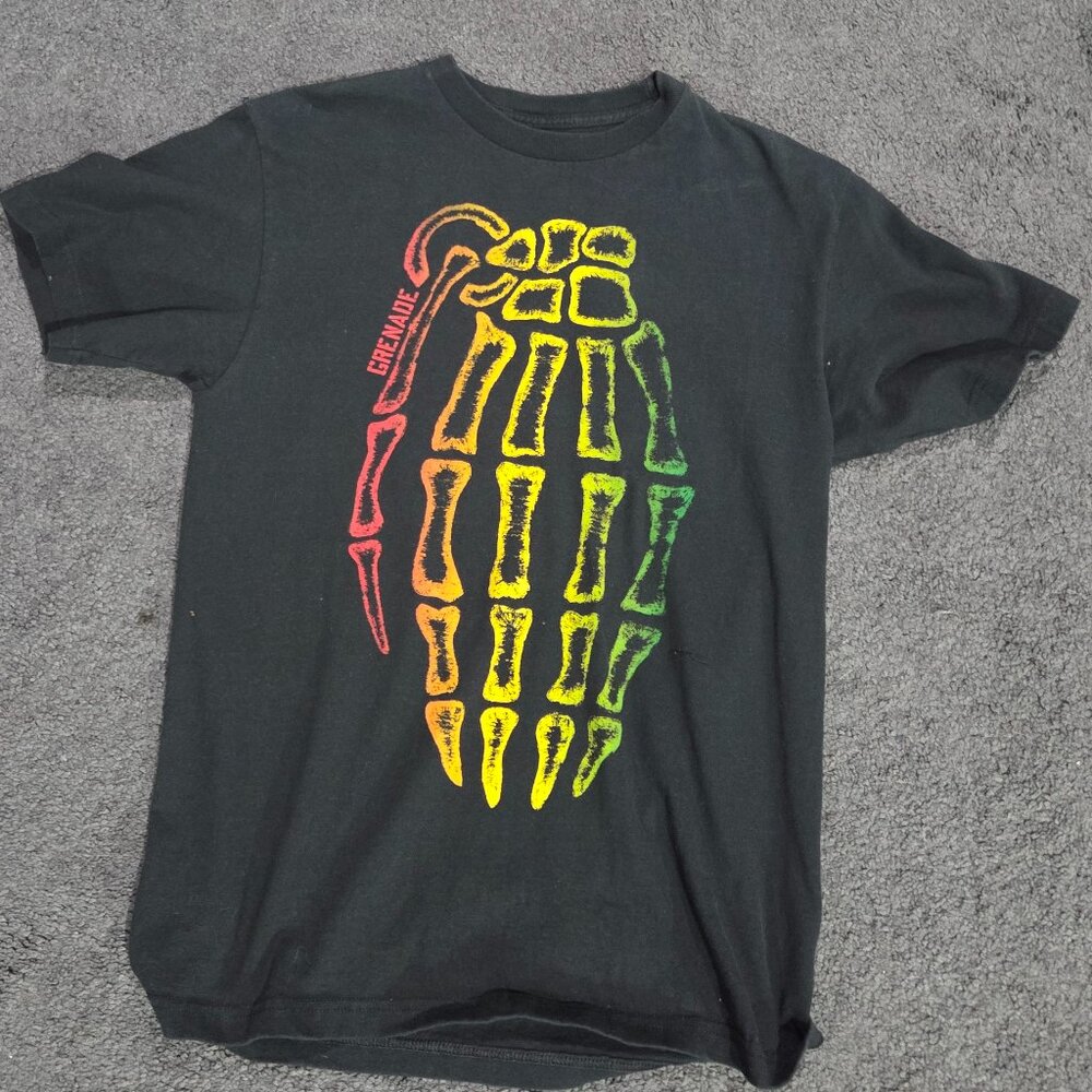Grenade Skeleton Skull Graphic T-Shirt Men’s M Black Punk Streetwear